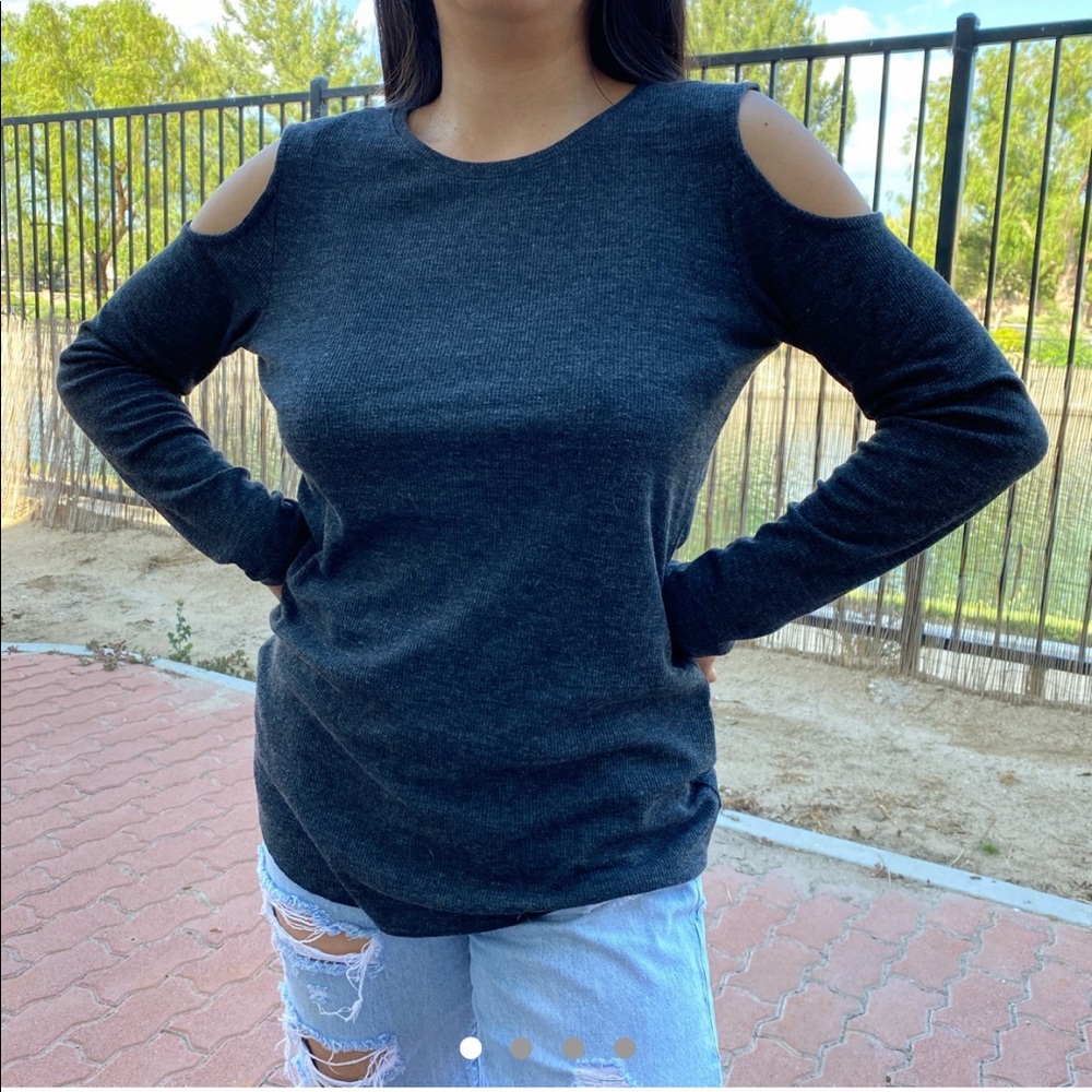 Dark grey long sleeve with open shoulders